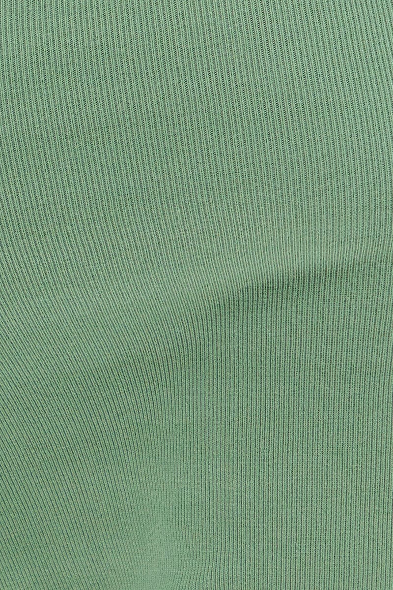 Green Knit Dress Sleeveless Midi Contrast Bind | Ally Fashion