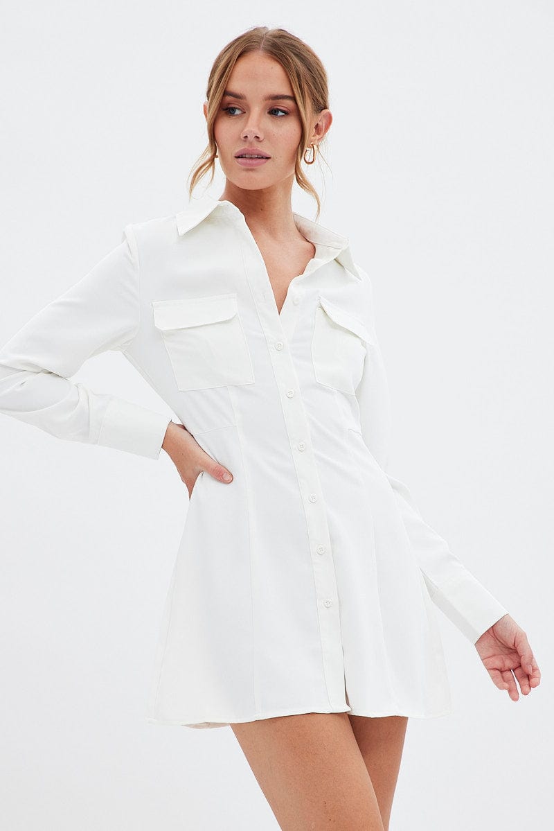 White Shirt Dress Long Sleeve | Ally Fashion White Shirt Dress Long Sleeve | Ally Fashion
