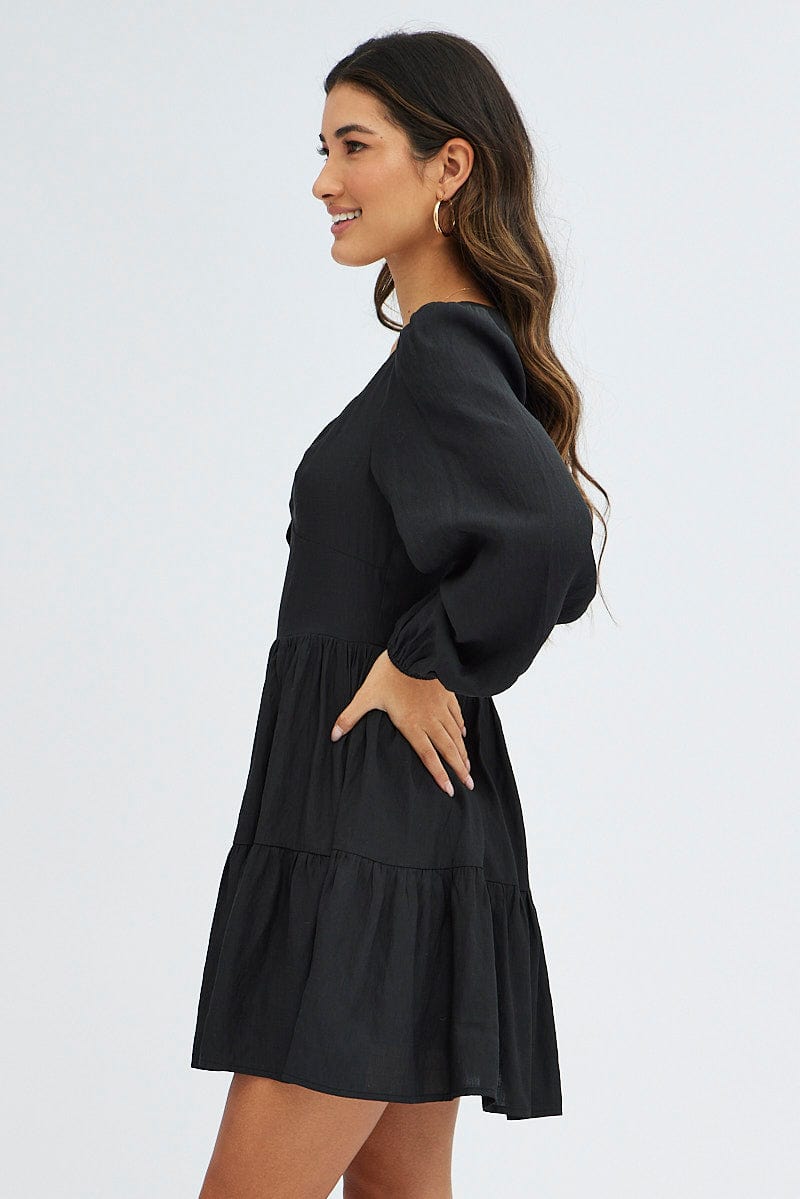 Black Fit And Flare Dress Long Sleeve Mini for Ally Fashion