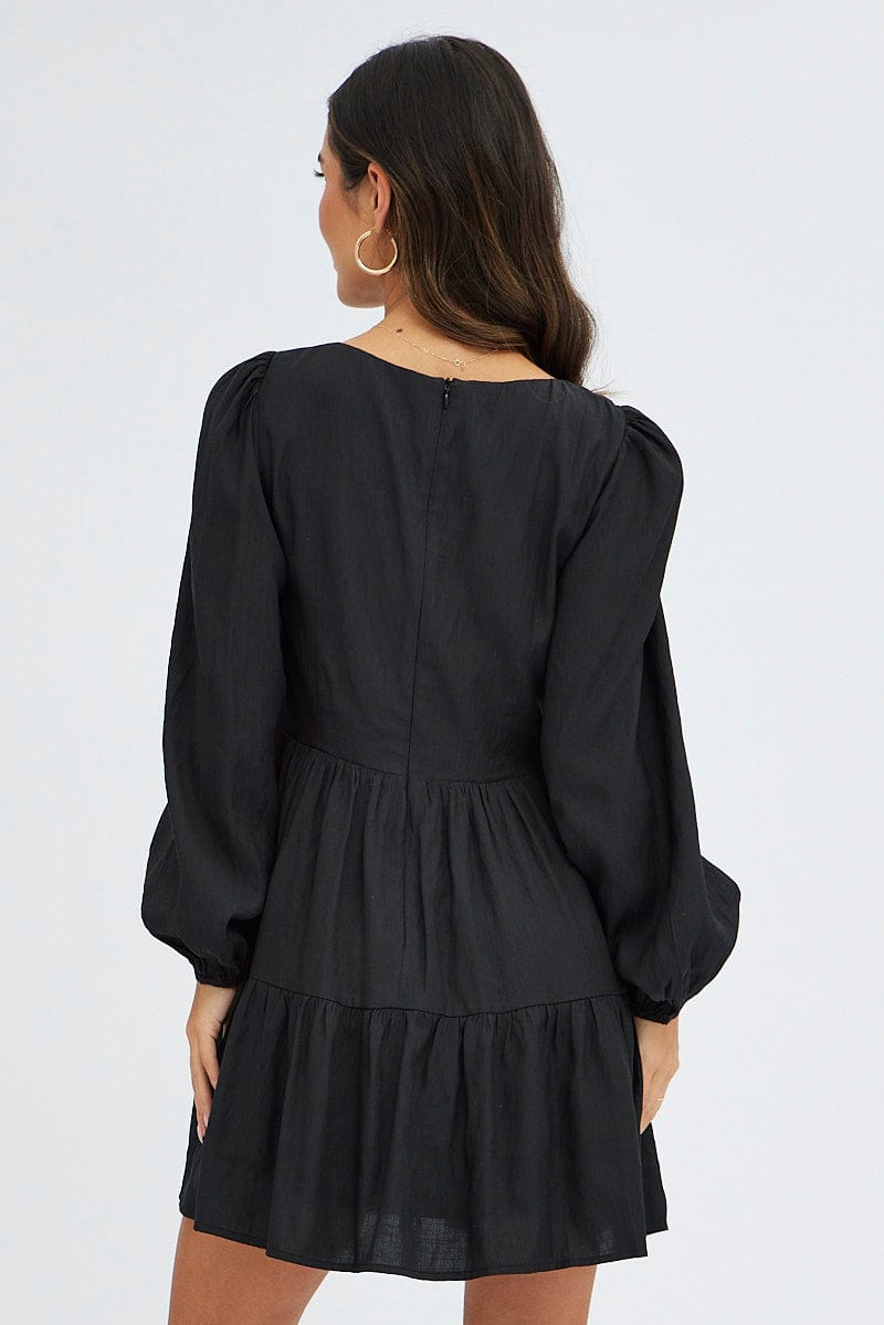 Black Fit And Flare Dress Long Sleeve Mini for Ally Fashion