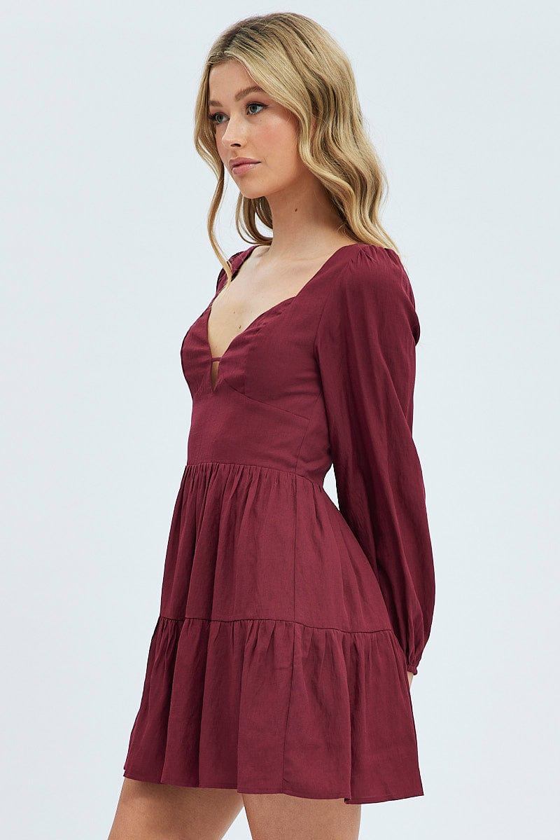 Purple Fit And Flare Dress Long Sleeve Mini for Ally Fashion