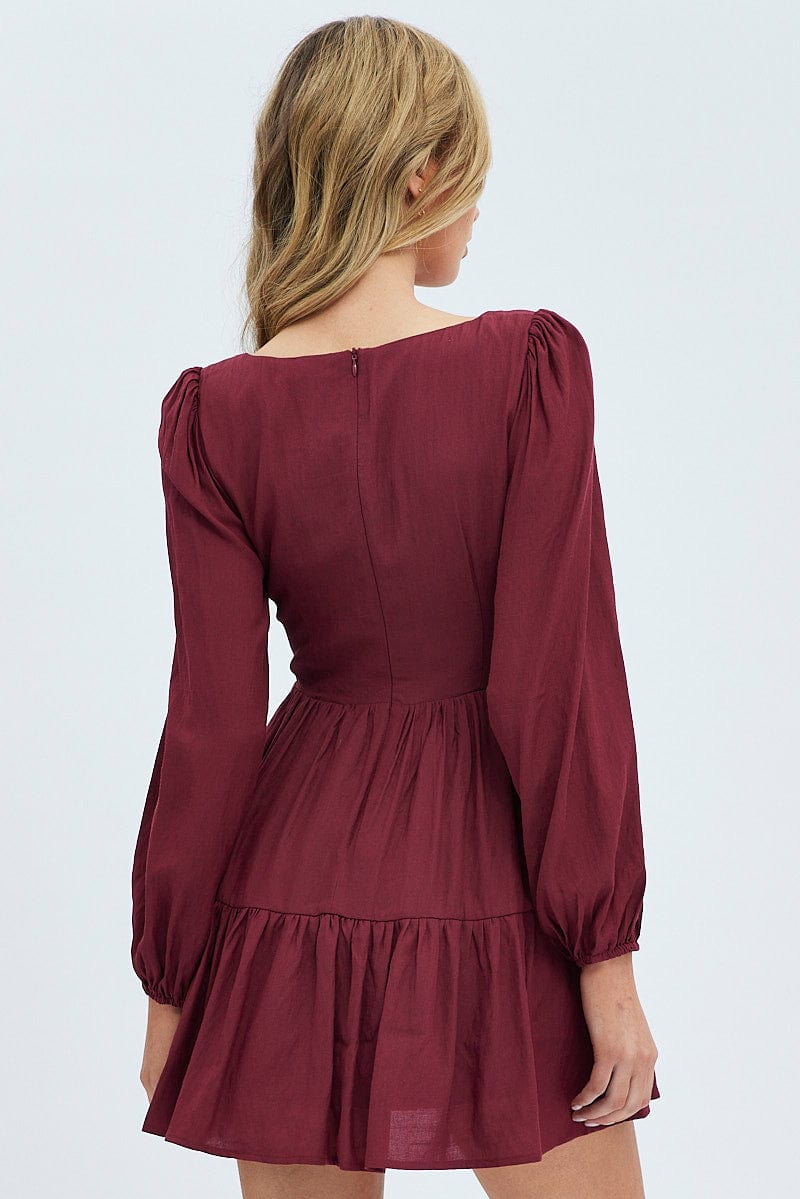 Purple Fit And Flare Dress Long Sleeve Mini for Ally Fashion