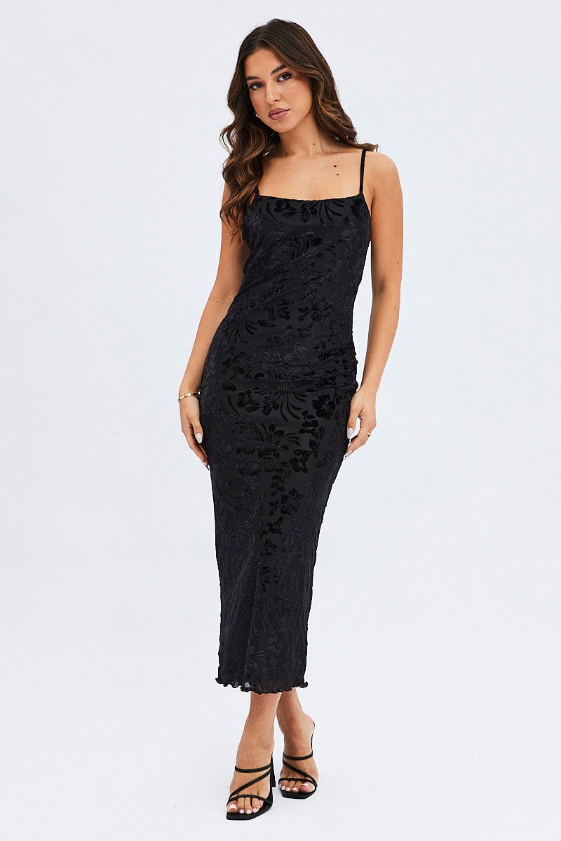 Black Maxi Dress Sleeveless Burn Out for Ally Fashion