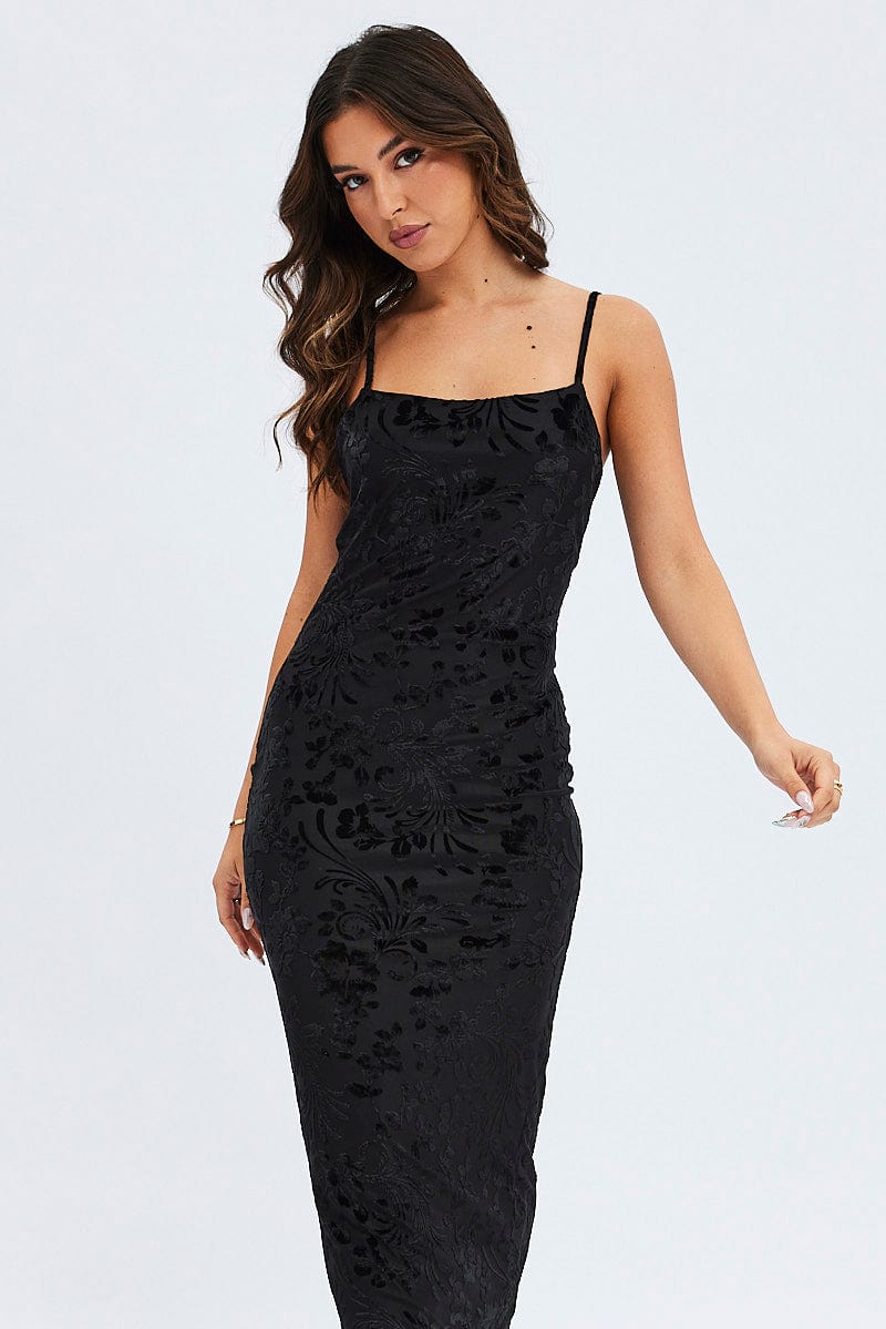 Black Maxi Dress Sleeveless Burn Out for Ally Fashion