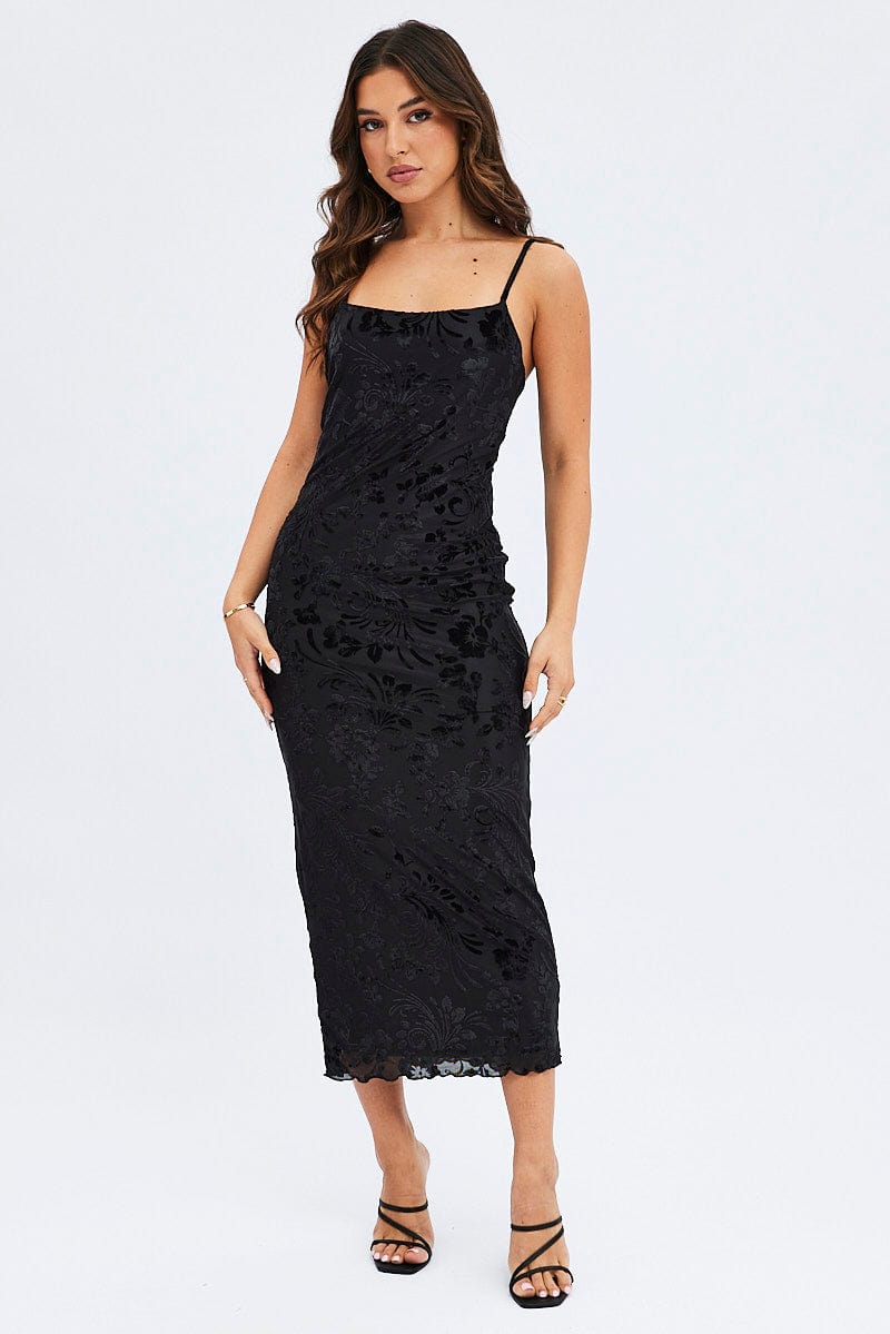 Black Maxi Dress Sleeveless Burn Out for Ally Fashion