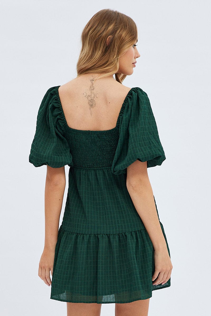 Green Fit And Flare Dress Mini Ruched Bust for Ally Fashion