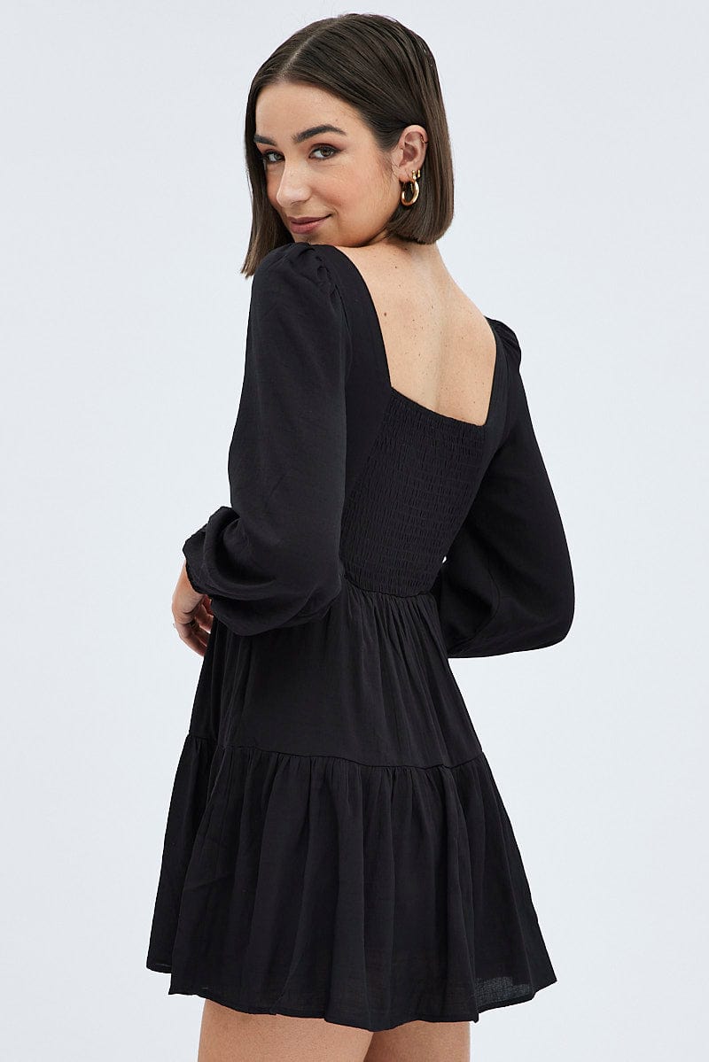 Black Fit And Flare Dress Long Sleeve Mini for Ally Fashion