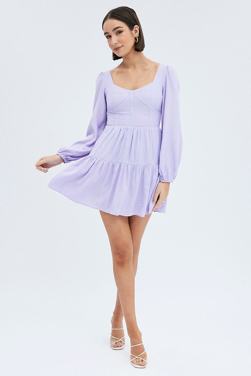 Purple Fit And Flare Dress Long Sleeve Mini | Ally Fashion Purple Fit And Flare Dress Long Sleeve Mini | Ally Fashion