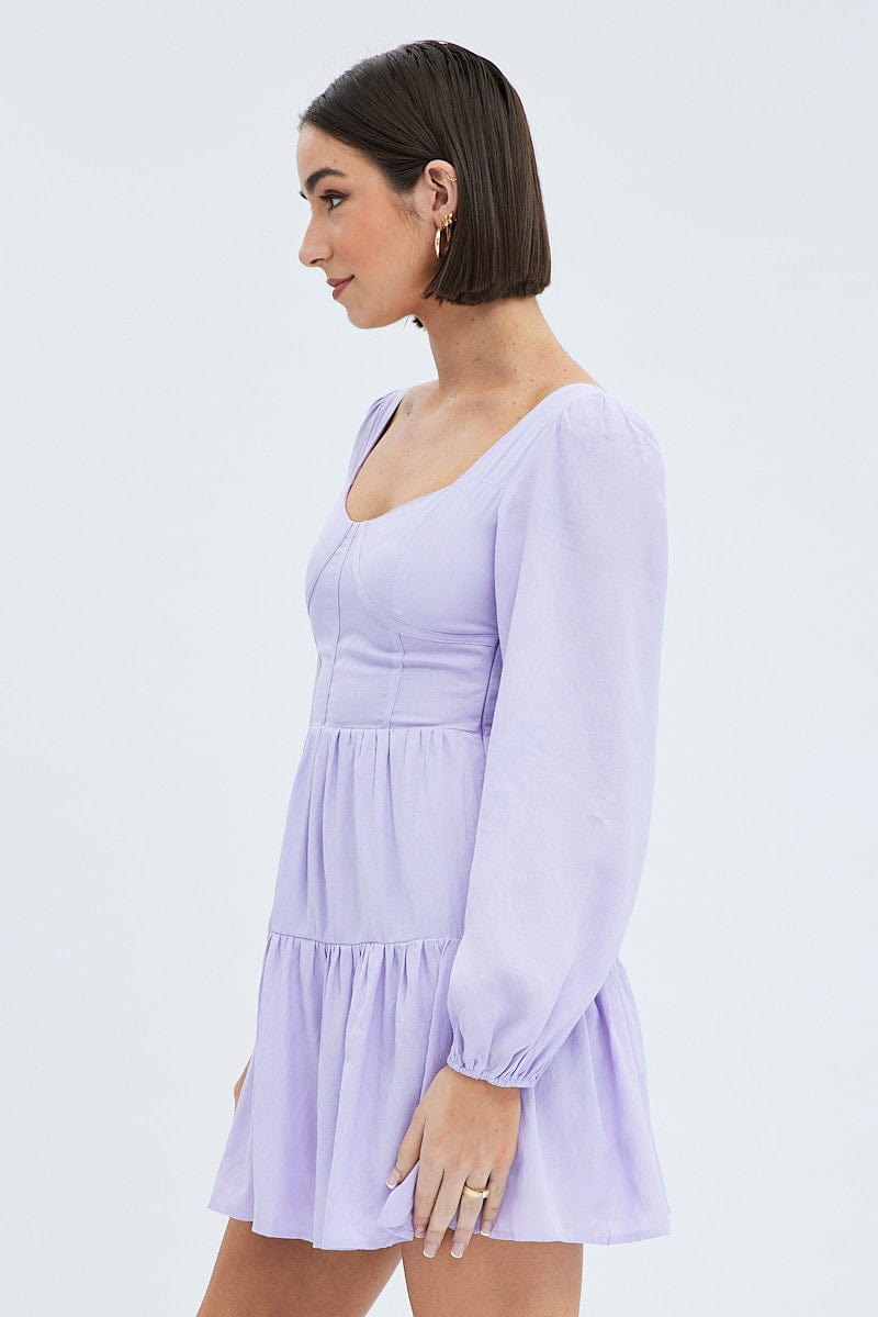 Purple Fit And Flare Dress Long Sleeve Mini | Ally Fashion Purple Fit And Flare Dress Long Sleeve Mini | Ally Fashion