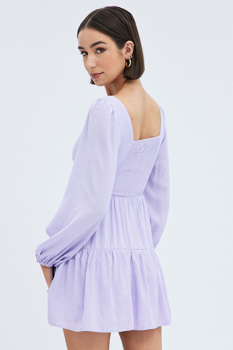 Purple Fit And Flare Dress Long Sleeve Mini | Ally Fashion Purple Fit And Flare Dress Long Sleeve Mini | Ally Fashion