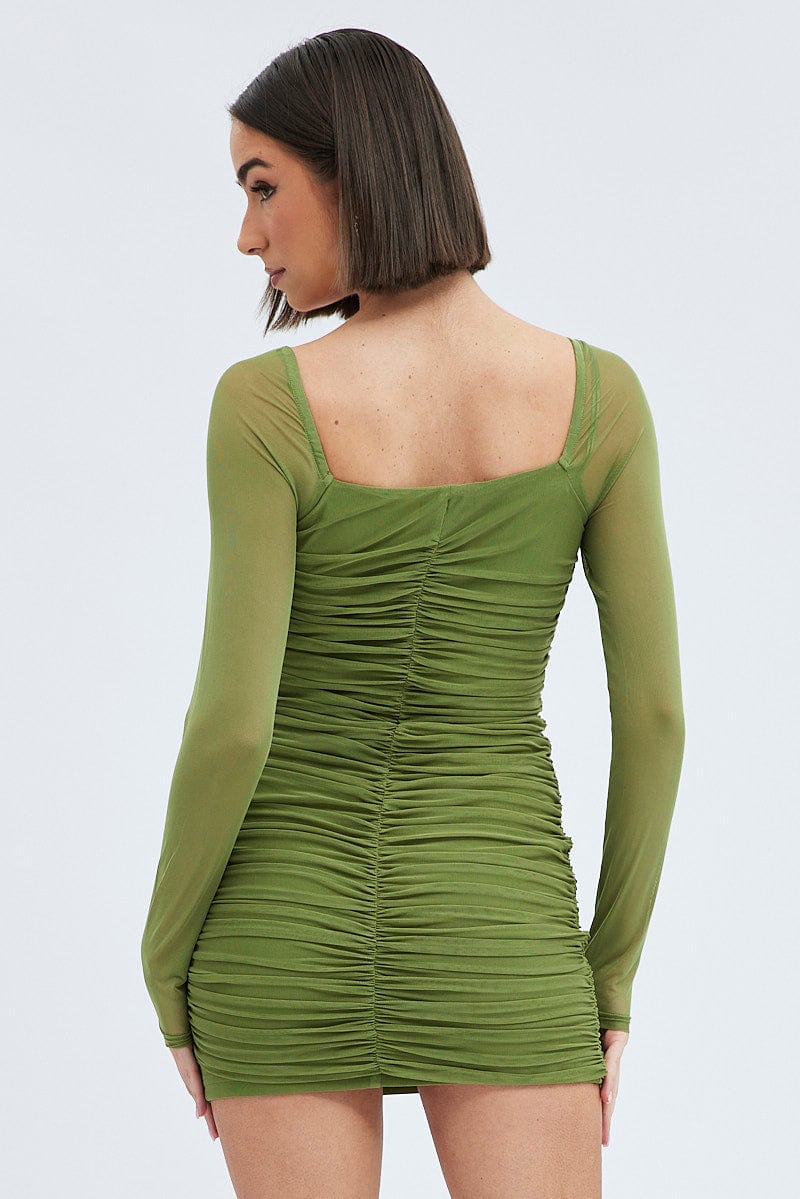 Green Bodycon Dress Corset Detail Mesh for Ally Fashion