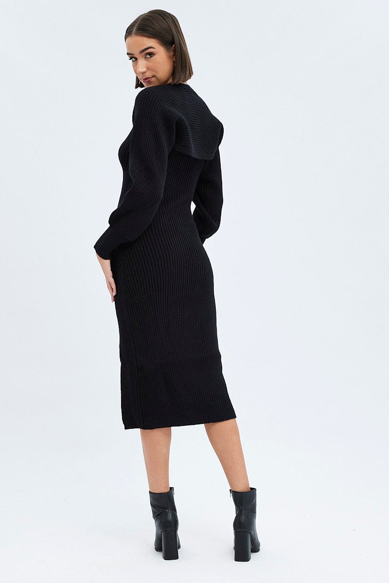 Black Knit Midi Dress And Shrug Set | Ally Fashion