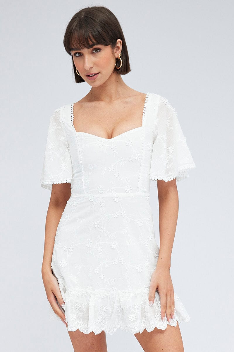 Fancy A Spritz Mini Dress In White Embroidery