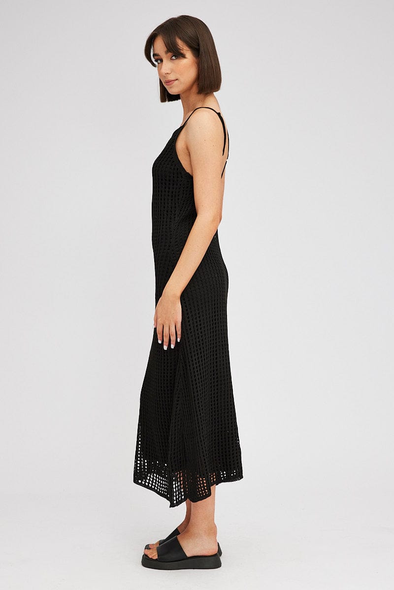 Black Knit Dress Sleeveless Maxi Crochet for Ally Fashion