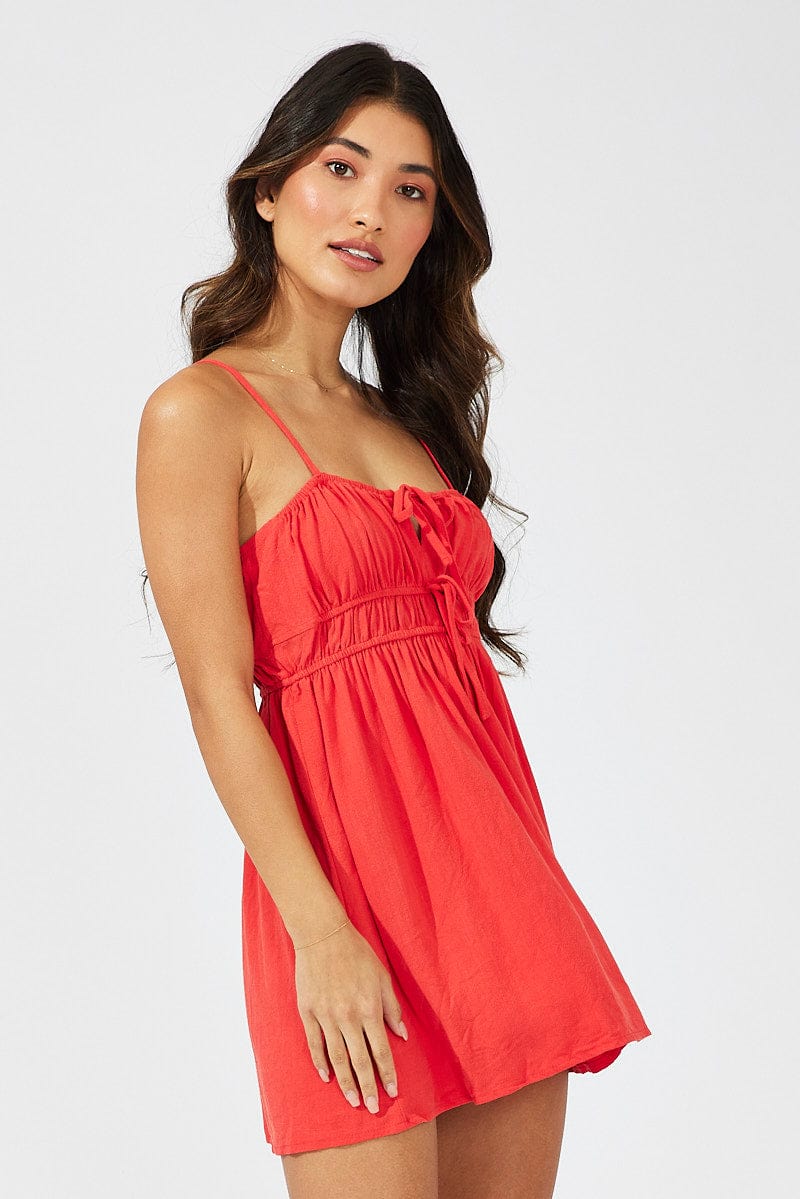 Red Fit And Flare Dress Sleeveless Mini for Ally Fashion