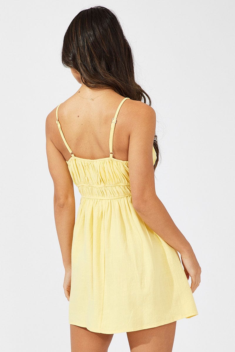 Yellow Fit And Flare Dress Sleeveless Mini for Ally Fashion