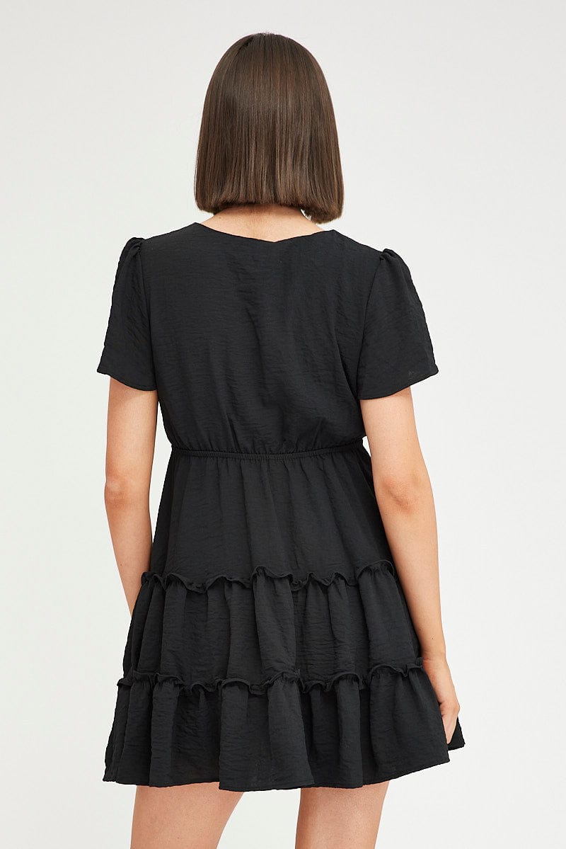 Black Fit And Flare Dress Short Sleeve Mini for Ally Fashion