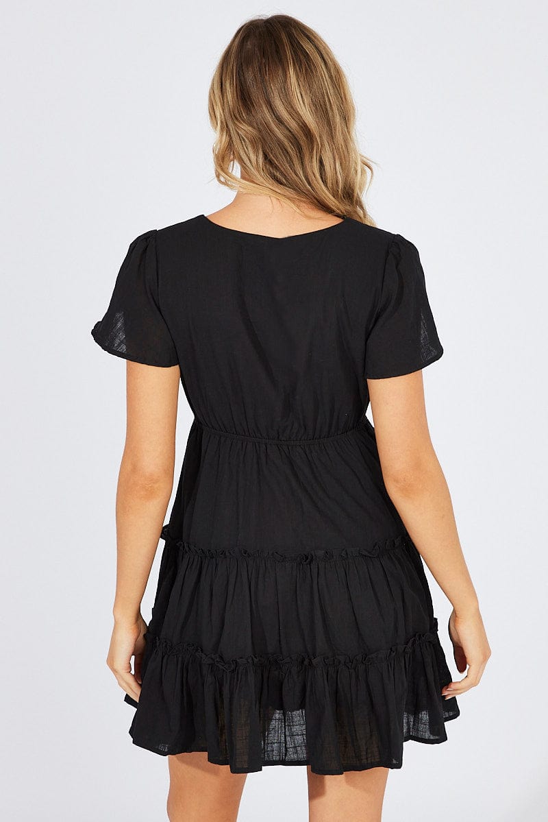 Black Fit And Flare Dress V-neck Mini for Ally Fashion