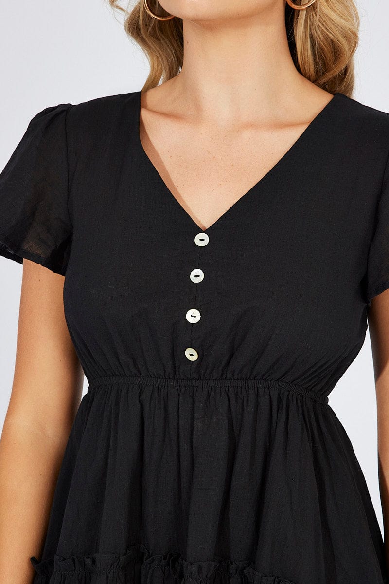 Black Fit And Flare Dress V-neck Mini for Ally Fashion