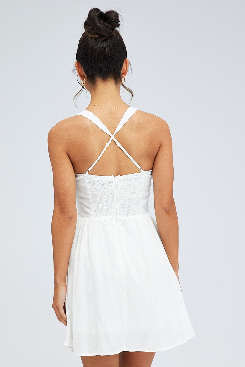 White Fit And Flare Dress Corset Bust Mini for Ally Fashion