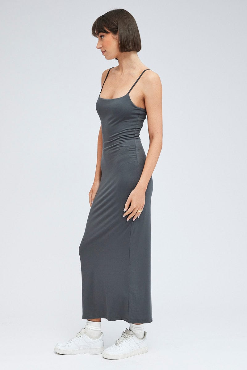 Grey Supersoft Slim Fit Maxi Dress for Ally Fashion