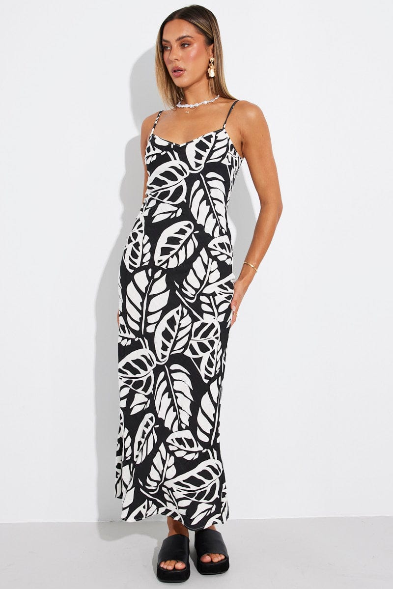 Black Abstract Maxi Dress Bias Cut for Ally Fashion