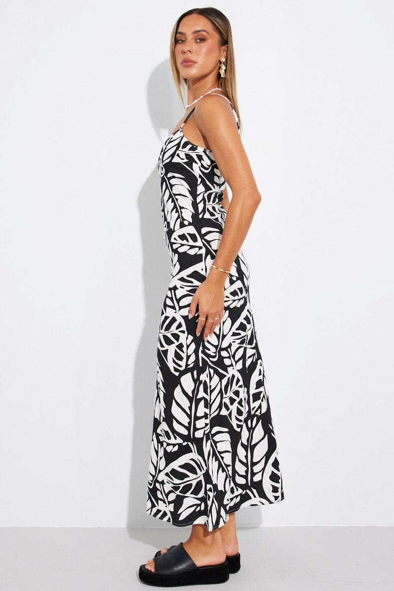 Black Abstract Maxi Dress Bias Cut for Ally Fashion