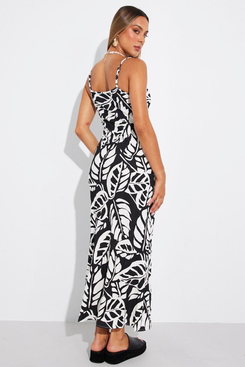 Black Abstract Maxi Dress Bias Cut for Ally Fashion