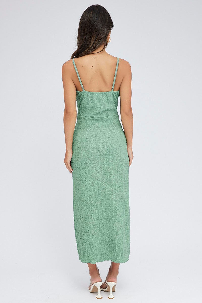 Green Midi Dress Cut Out Textured Fabric for Ally Fashion