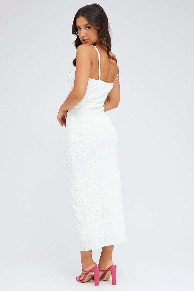 White Midi Dress Cut Out Textured Fabric for Ally Fashion