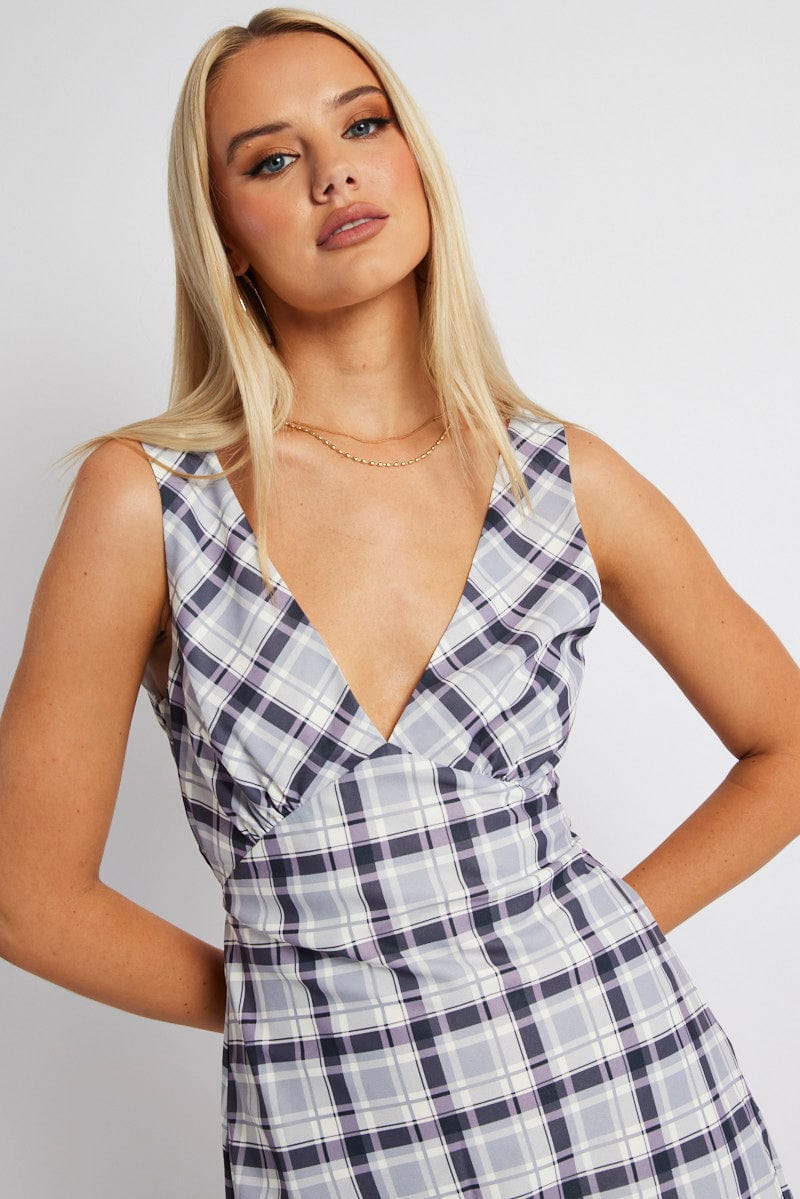 Black Check A Line Dress Sleeveless | Ally Fashion Black Check A Line Dress Sleeveless | Ally Fashion
