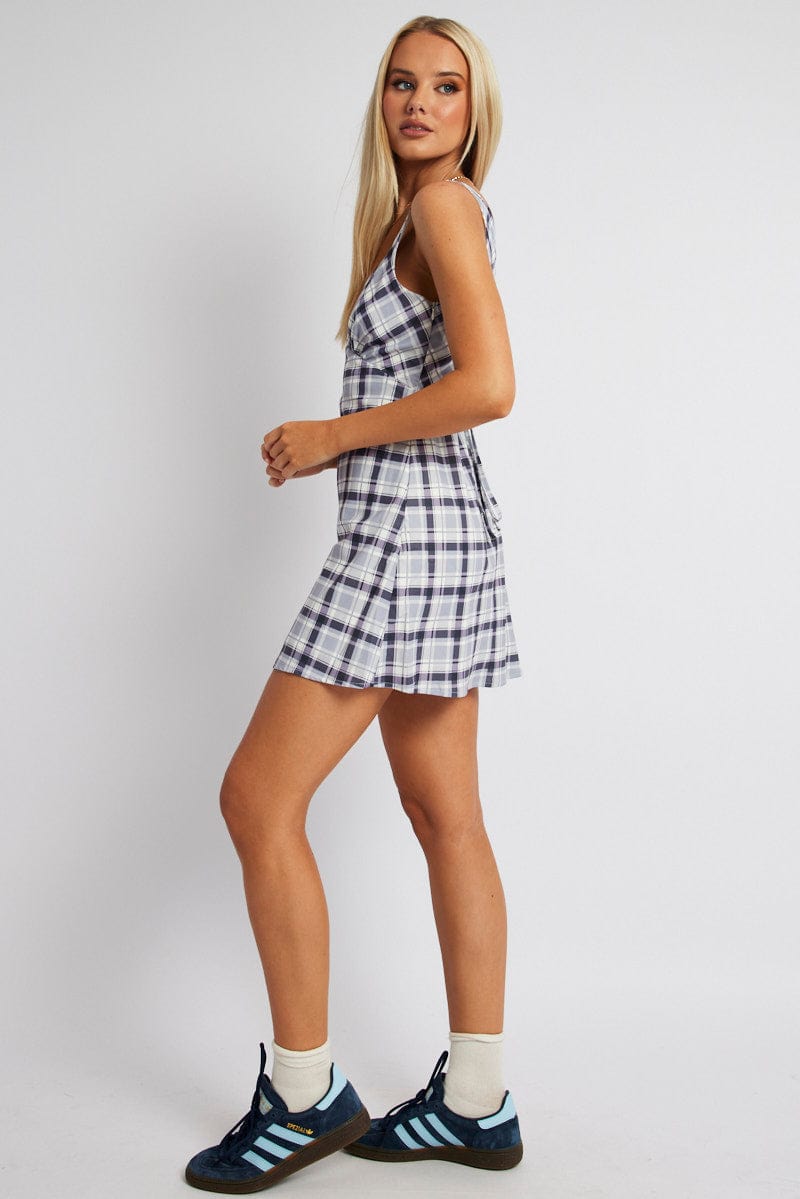 Black Check A Line Dress Sleeveless for Ally Fashion