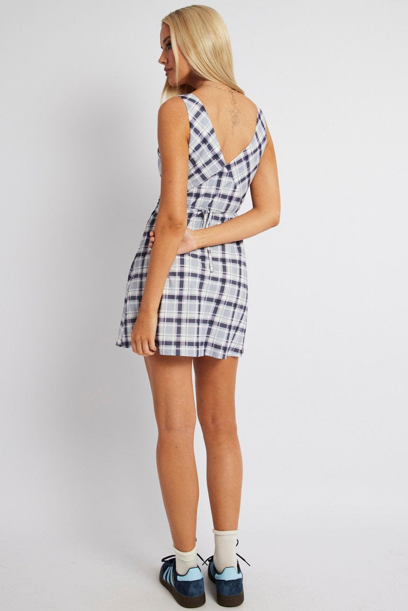 Black Check A Line Dress Sleeveless for Ally Fashion