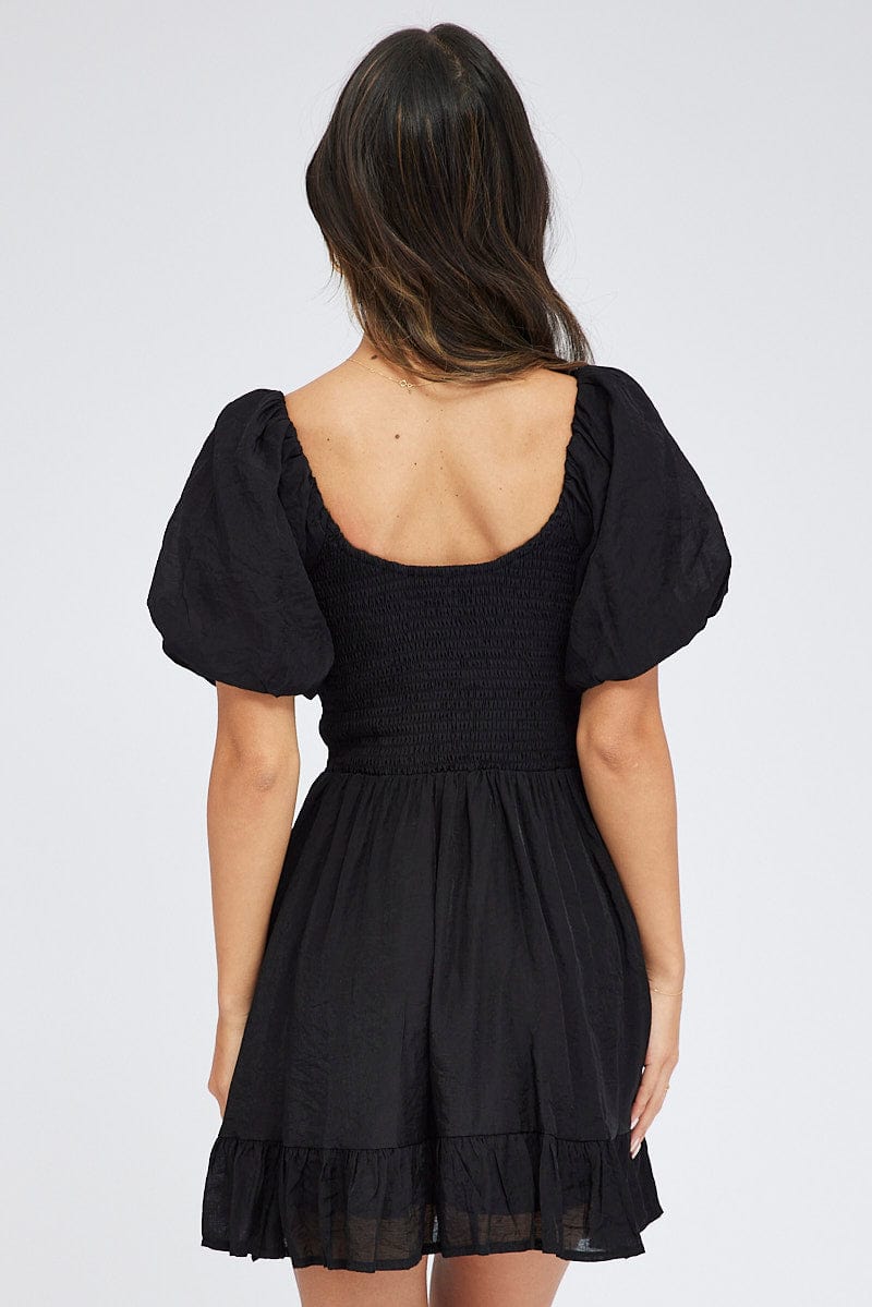 Black Fit And Flare Dress Shirred Bust Mini for Ally Fashion