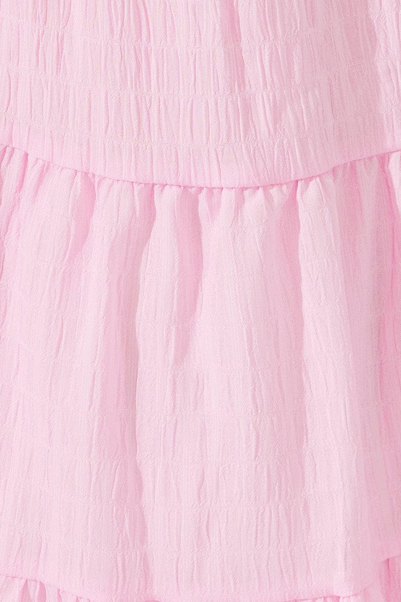 Pink Fit And Flare Dress Puff Sleeve Mini for Ally Fashion