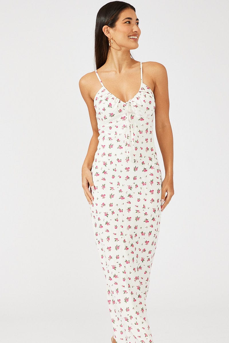 White Floral Maxi Dress Sleeveless for Ally Fashion