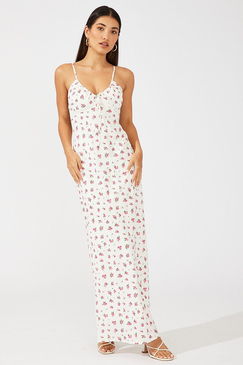 White Floral Maxi Dress Sleeveless for Ally Fashion