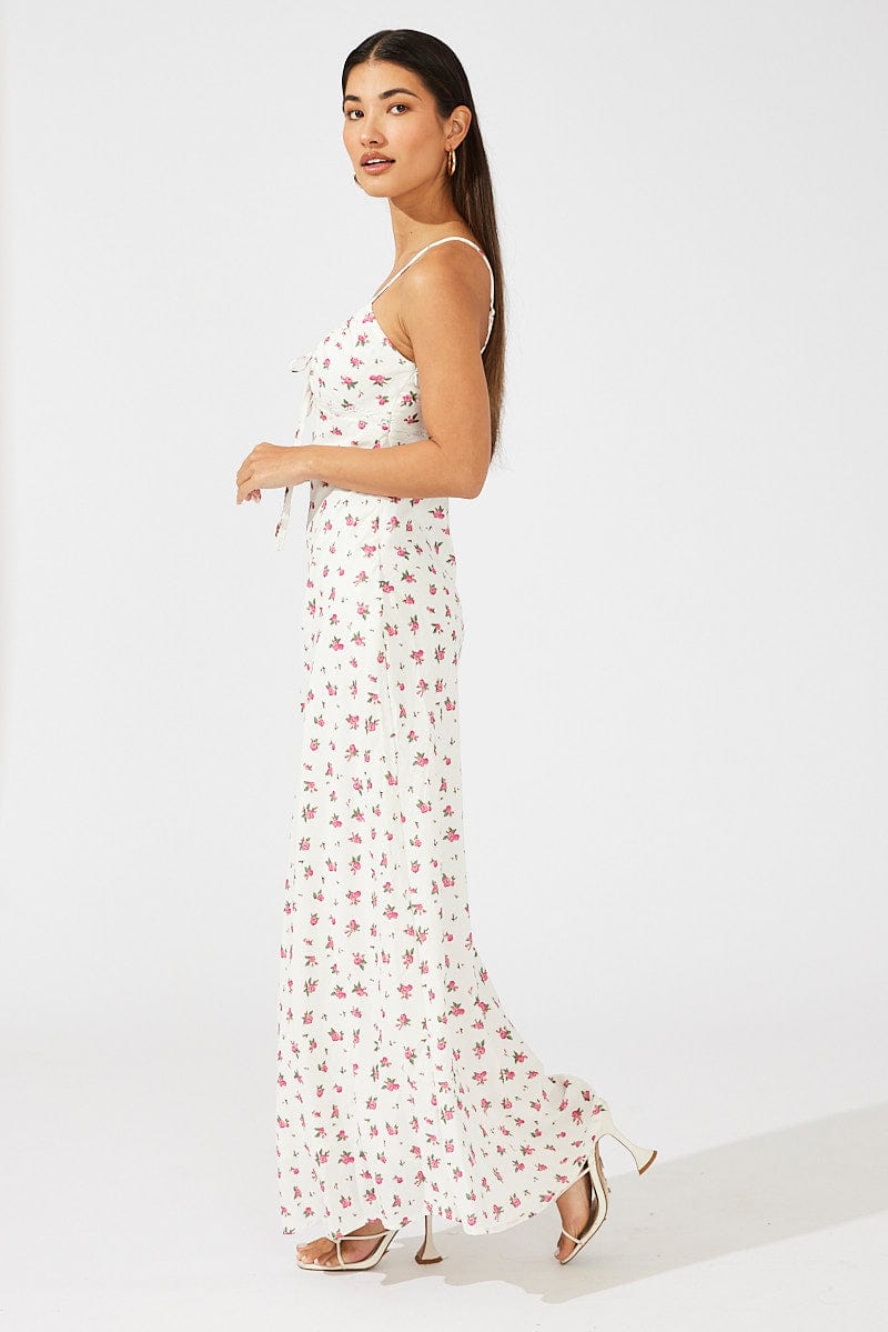 White Floral Maxi Dress Sleeveless for Ally Fashion