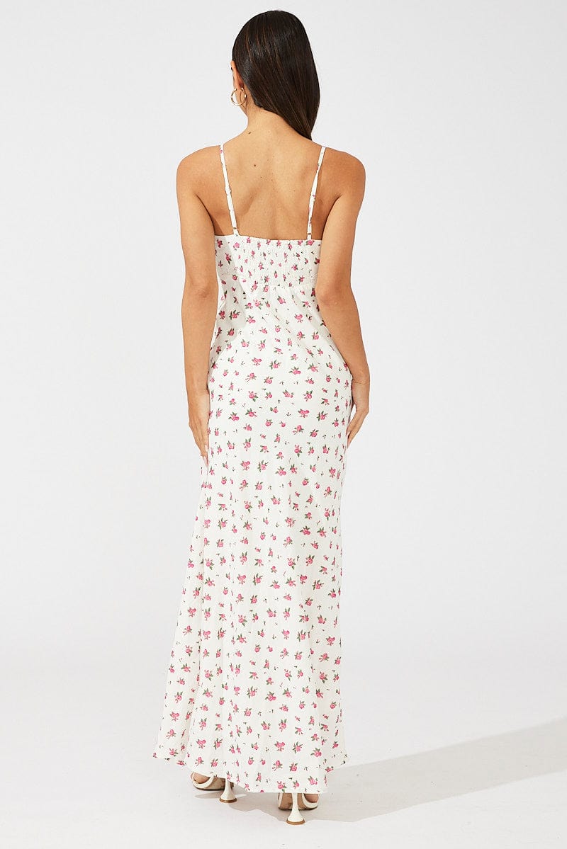 White Floral Maxi Dress Sleeveless for Ally Fashion