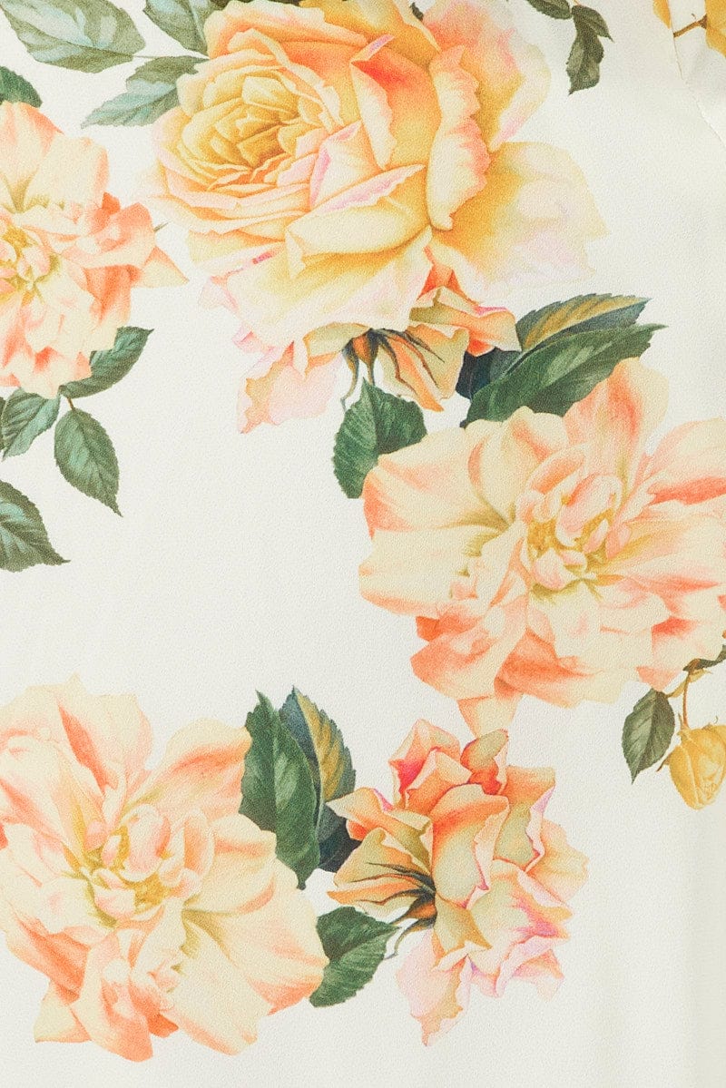 Yellow Floral Midi Dress Gathering Bust Sleeveless for Ally Fashion