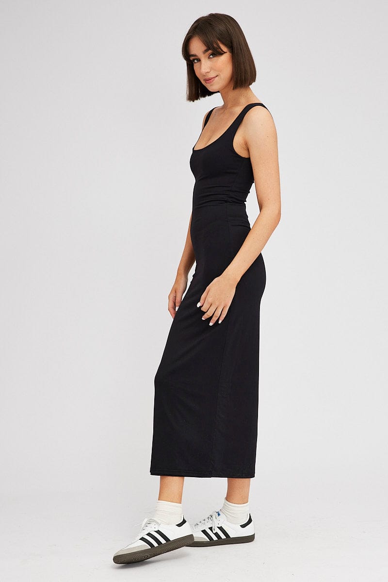 Black Supersoft Maxi Dress Square Neck for Ally Fashion