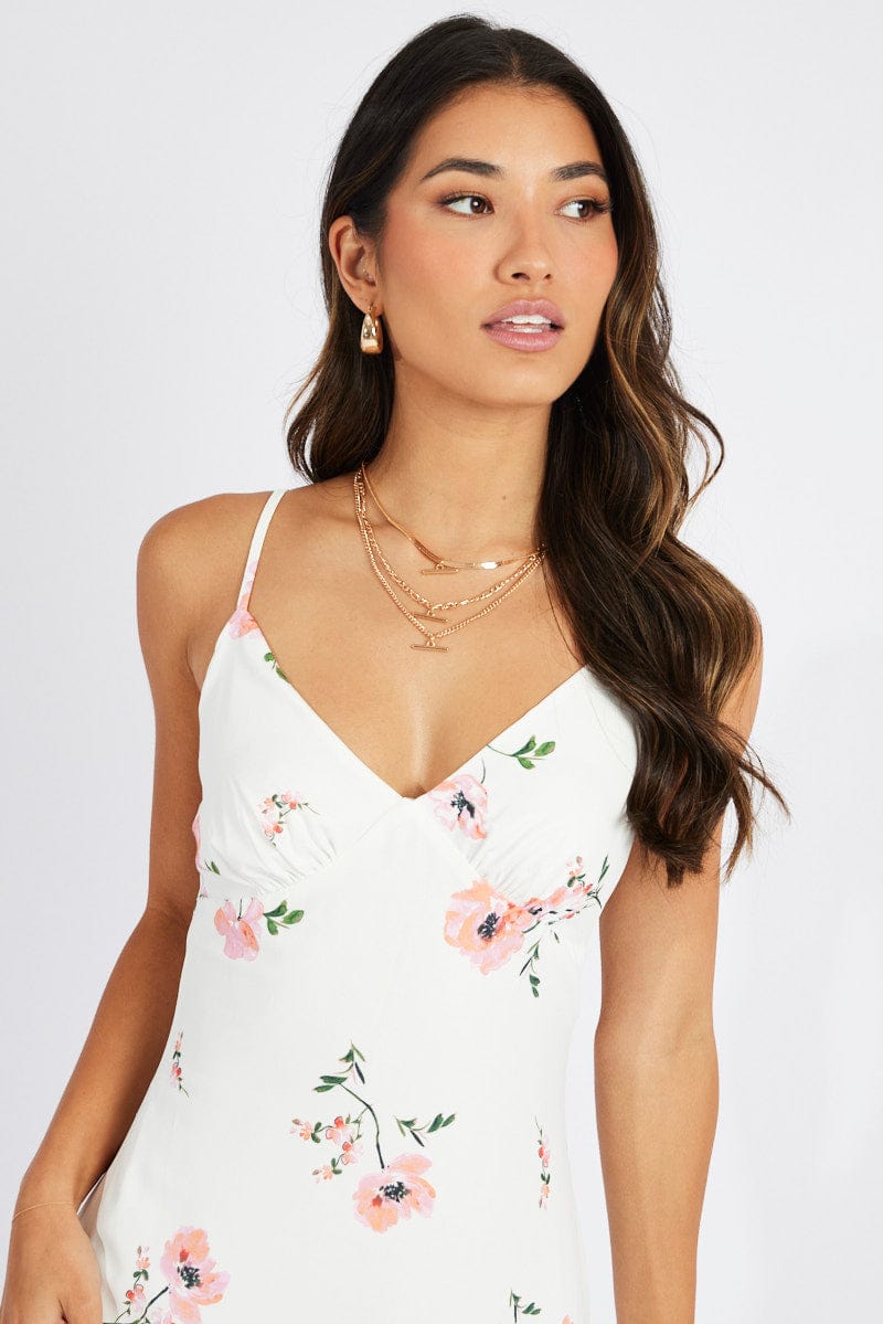 White Floral Maxi Dress Strappy for Ally Fashion