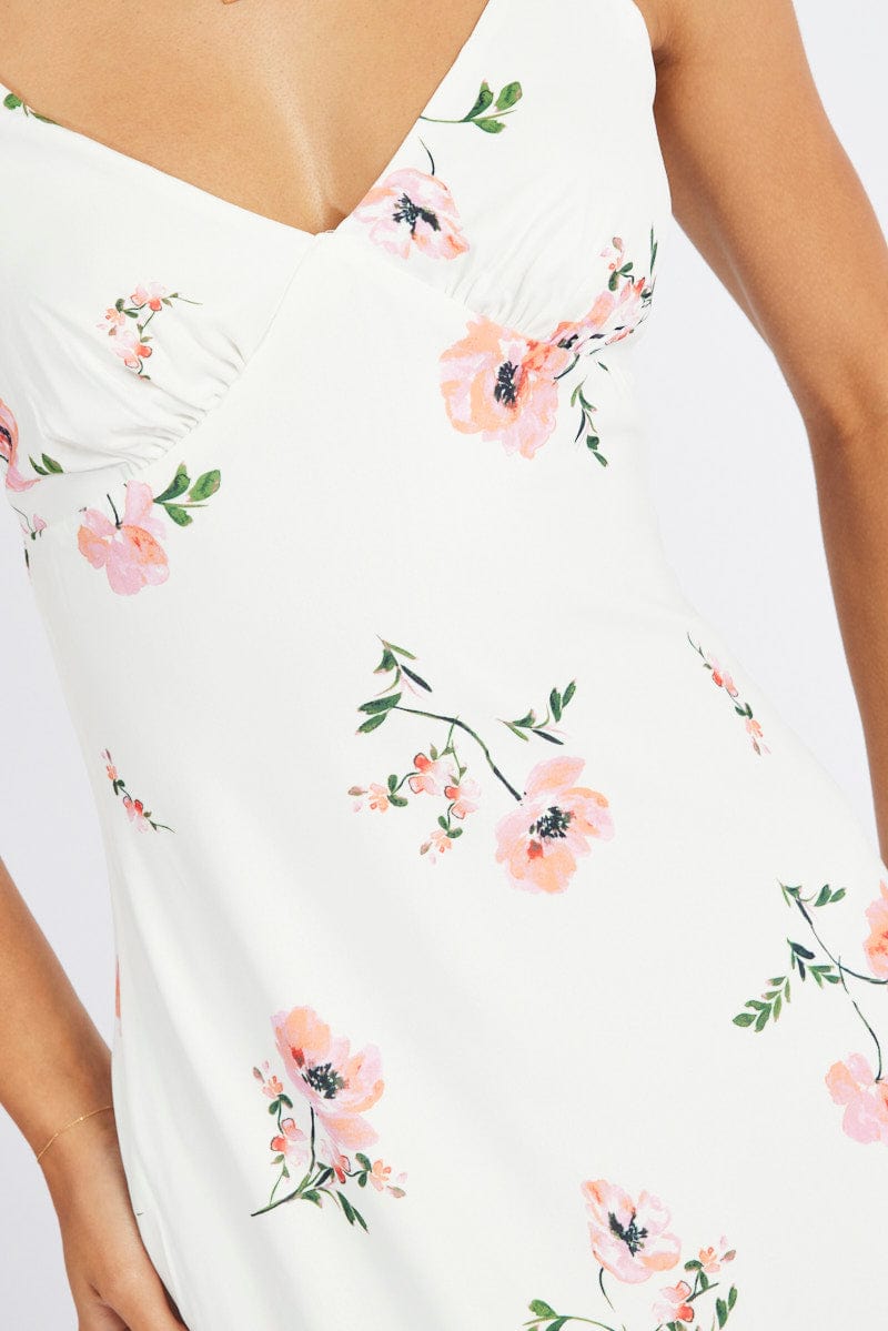 White Floral Maxi Dress Strappy | Ally Fashion