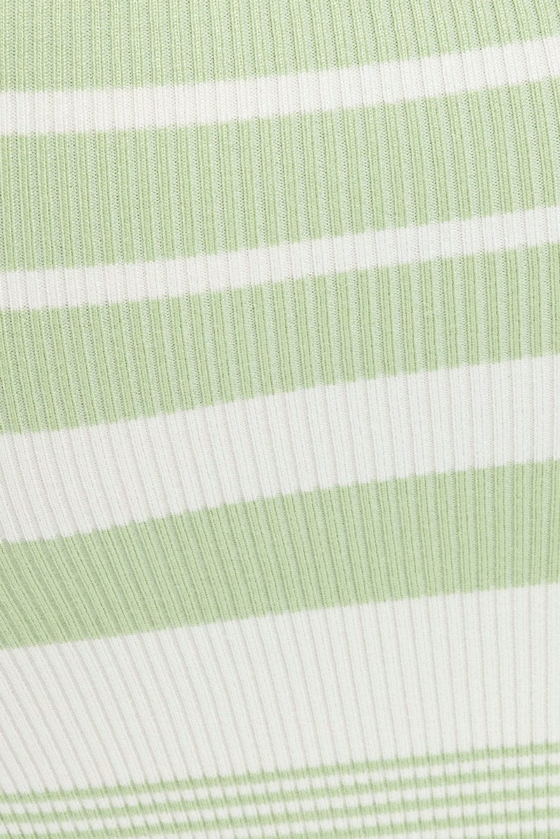 Green Stripe Knit Dress Square Neck Sleeveless Midi for Ally Fashion