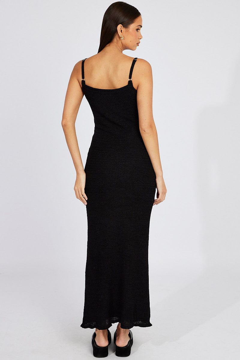 Black Knit Dress Maxi Strappy for Ally Fashion