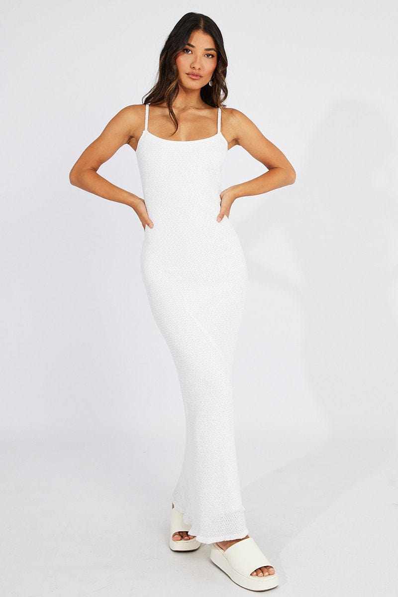 White Knit Dress Maxi Strappy for Ally Fashion