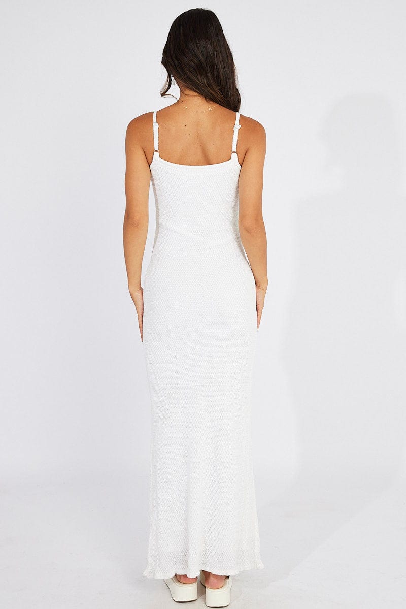 White Knit Dress Maxi Strappy for Ally Fashion