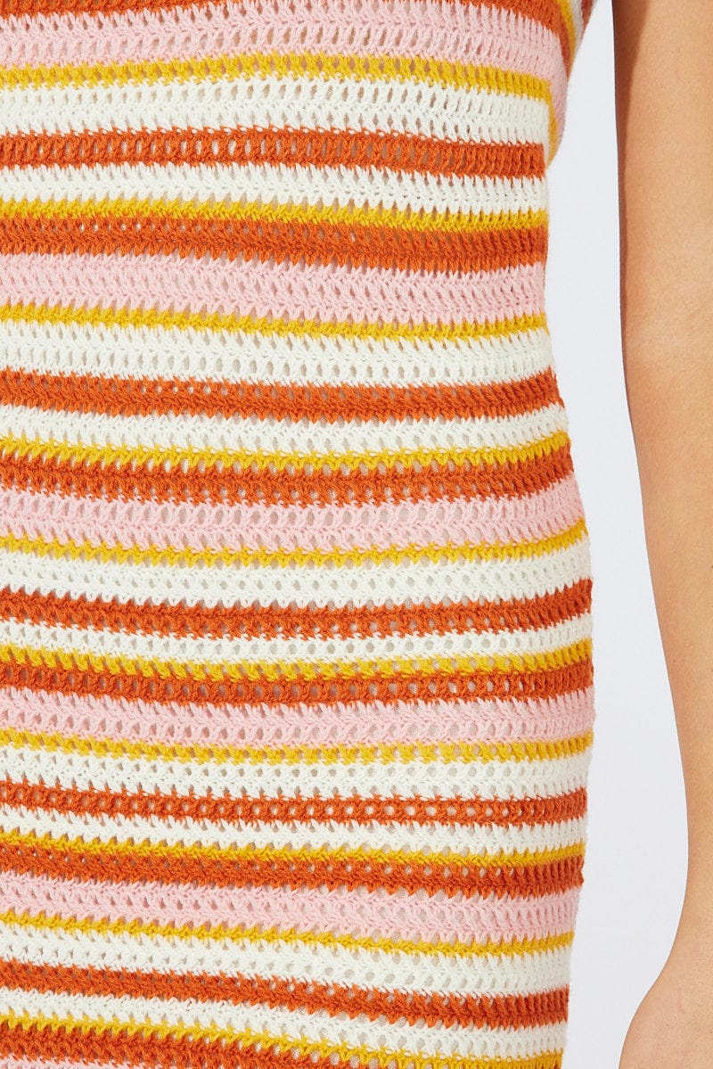 Multi Stripe Knit Dress Maxi Crochet for Ally Fashion