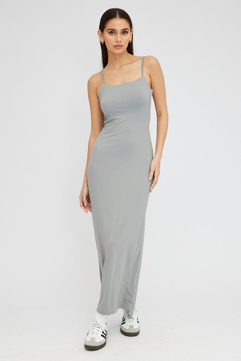 Grey Supersoft Maxi Dress Sleeveless for Ally Fashion