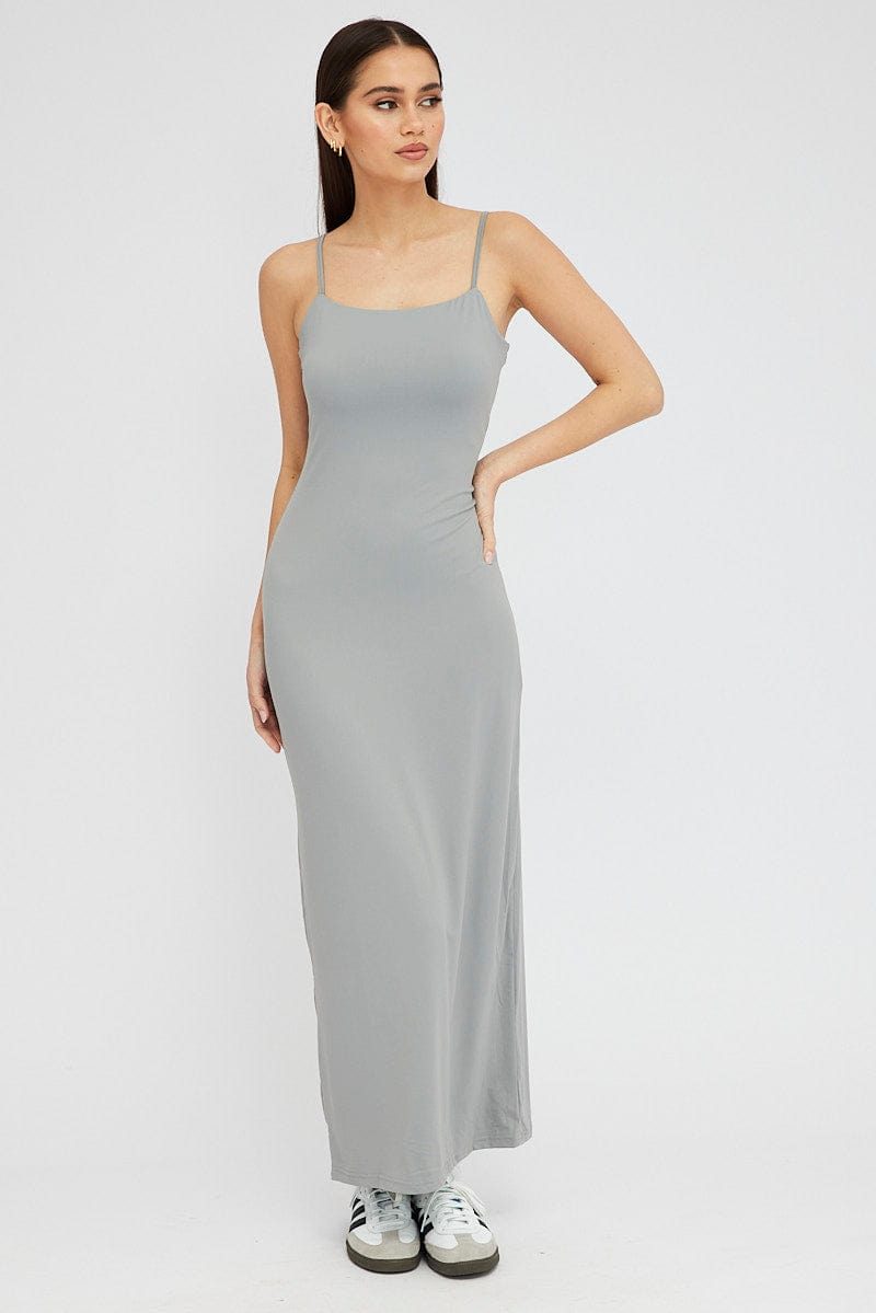 Grey Supersoft Maxi Dress Sleeveless Ally Fashion